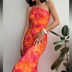 Floral Sunset Color MIDI Dress